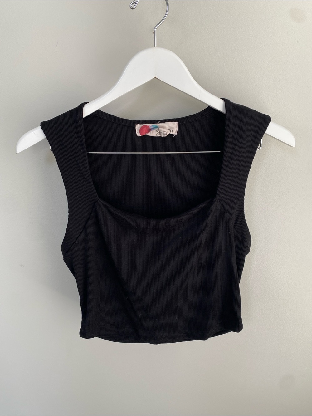 FP Beach Daphne Essential Black Cropped Ribbed Square-Neck Crop Top